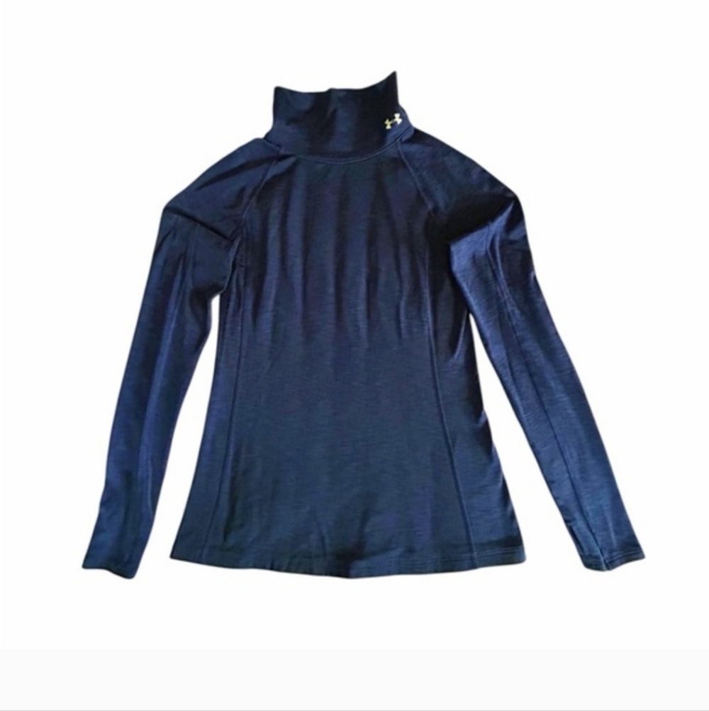 Under Armour Coldgear Fitted Mock Neck Navy Long Sleeve Active Top Size Small